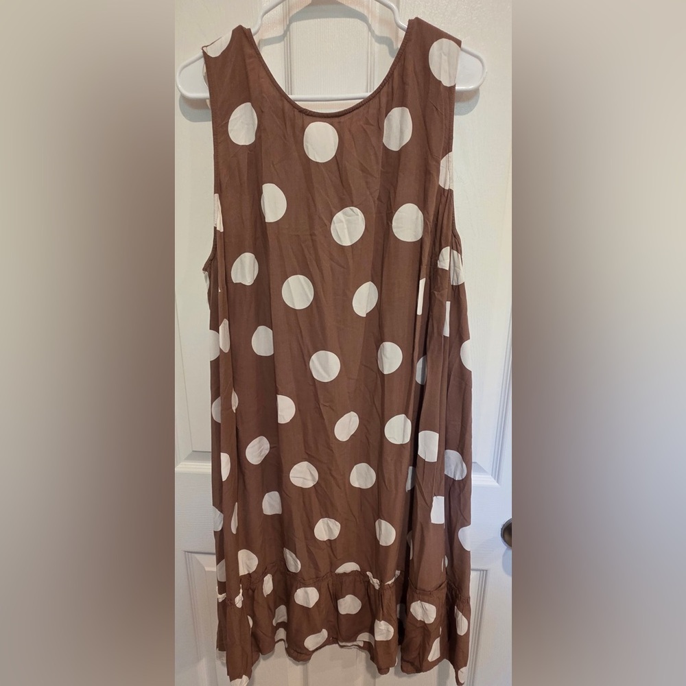 LOFT Brown Polka Dot Sleeveless Dress